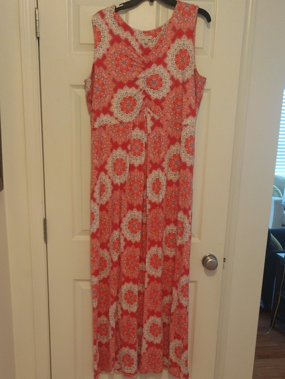 Talbots Red Patterned Sleeveless Maxi Dress
